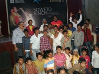 ACORN's Vinod Shetty on far left, Soweto Kinch, and the ACORN Dharavi ragpickers