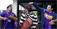 Heidi Schumann for The New York Times Nytimes article picture of SEIU workers celebrating with workers coming into work.