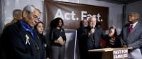 Labor union leader Eliseo Medina, left to right, Lucy Tzunun, Lisa Harper, Sojourners President Rev. Jim Wallis and Leadership Conference on Civil and Human Rights President Wade Henderson, join other pro-Immigration reform groups in launching the national “Fast for Families” during a news conference in Washington, Tuesday, Nov. 12, 2013. (AP Photo/Manuel Balce Ceneta) | AP