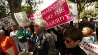 Jay Leno joins a demonstration Monday calling for a boycott of the Beverly Hills Hotel over the human-rights record of the government of Brunei, which owns the hotel. (Al Seib / Los Angeles Times)