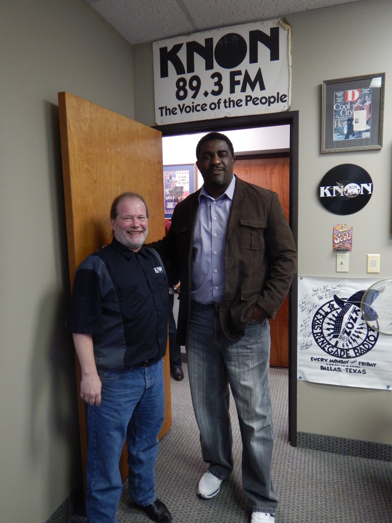 station manager, Dave Chaos (on the left) with a former Super Bowl Dallas Cowboy player who came by the studio
