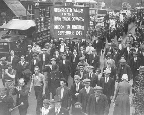 Some of the unemployed marching on their way to Brighton for the Trade Union Congress. 1933.