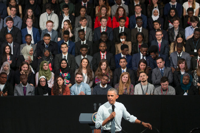 “The value of social movements and activism is to get you at the table,” Mr. Obama said at a meeting with young people in London. Credit Stephen Crowley/The New York Times