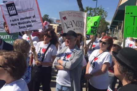 Actors protest minimum wage hike that they say will kill small theaters in LA. March 2015
