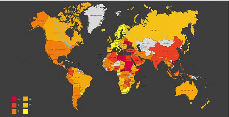 Global Index of Workers Rights from ITUC 1 – Irregular violations of rights: 18 countries including Denmark and Uruguay 2 – Repeated violations of rights: 26 countries including Japan and Switzerland 3 – Regular violations of rights: 33 countries including Chile and Ghana 4 – Systematic violations of rights: 30 countries including Kenya and the USA 5 – No guarantee of rights: 24 countries including Belarus, Bangladesh and Qatar 5+ - No guarantee of rights due to breakdown of the rule of law: 8 countries including Central African Republic and Somalia.