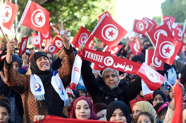 Tunisian women at a rally in Tunis marking the 5th anniversary of the 2011 revolution AFP PHOTO / FETHI BELAID